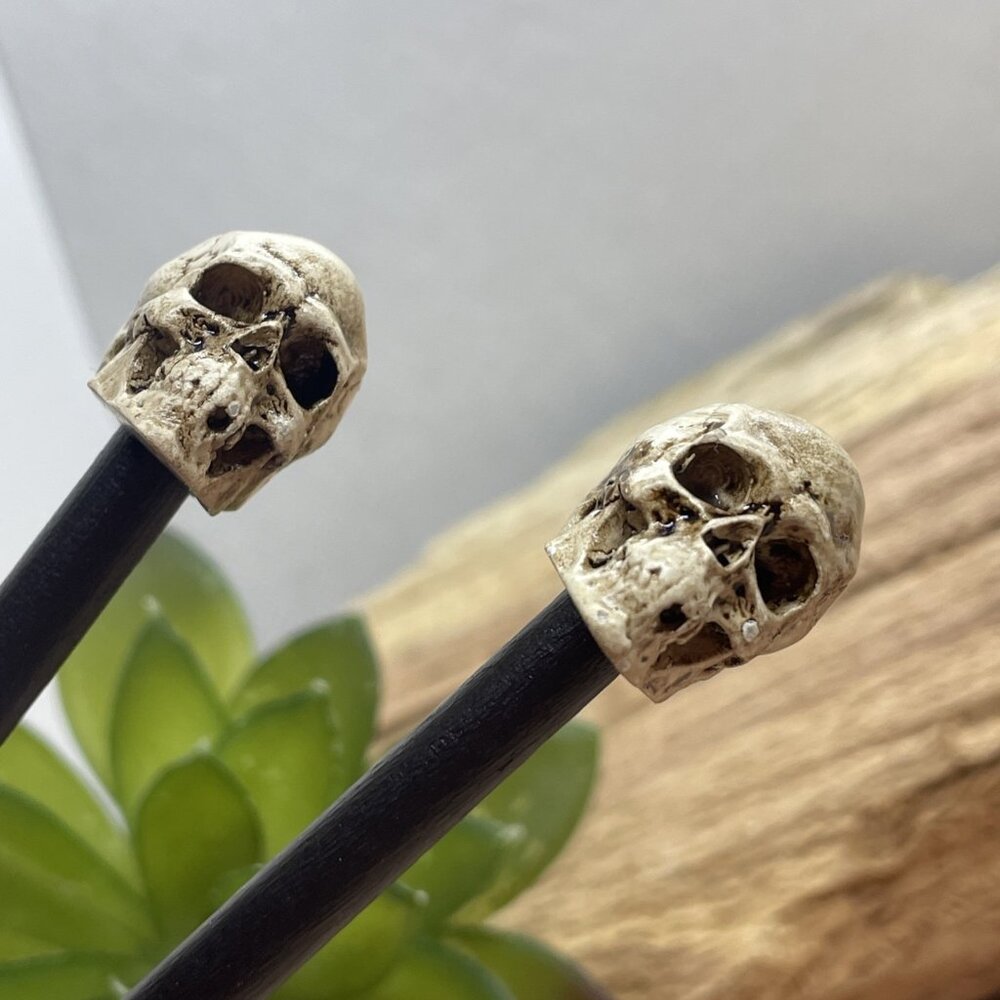 Pair Skull Skeleton Gothic Hair Stick Punk Goth Chopstick Man Bun Men's Women's
